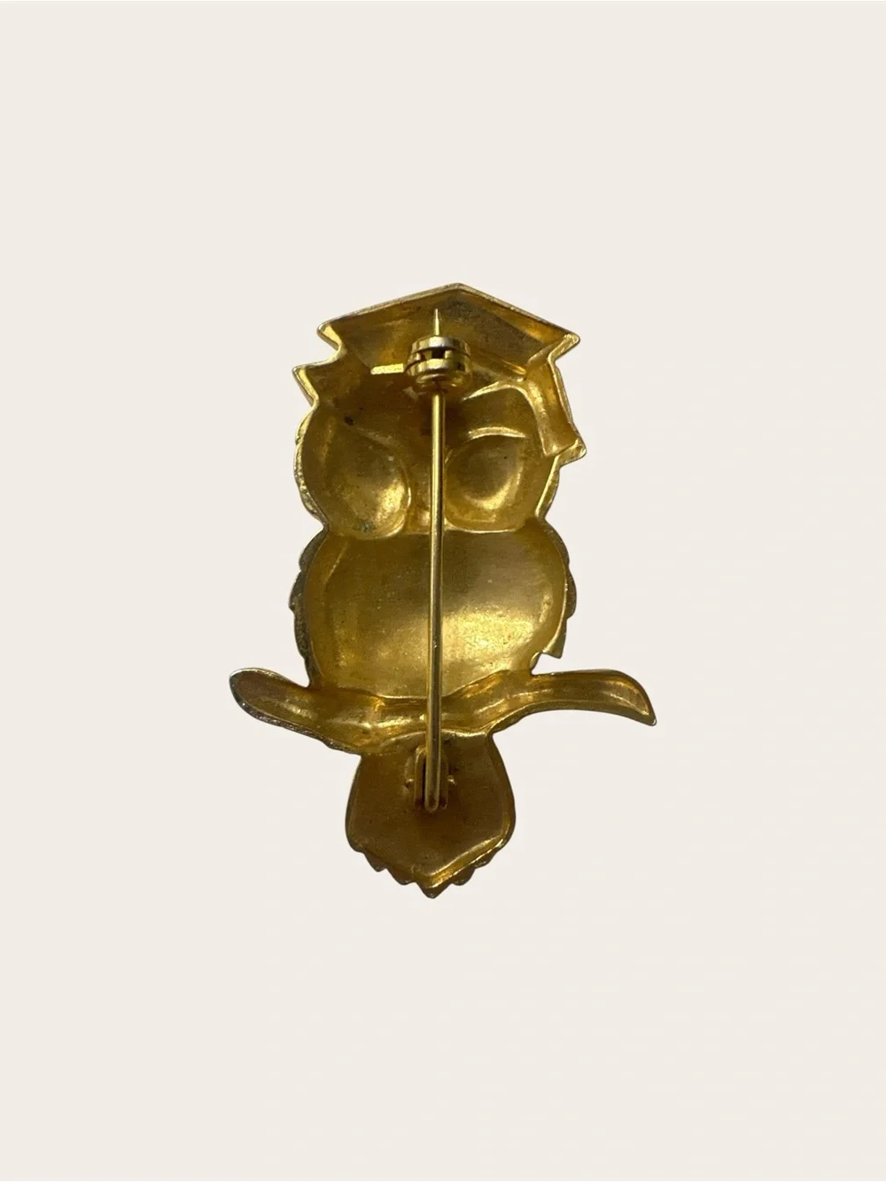 Gold Owl Brooch Pin - Elegant Filigree Design